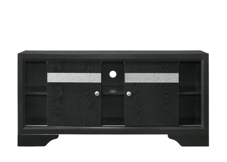 Regata Black/Silver Finish Modern Tv Stand, Entertainment Cabinet, Contemporary Style, Media Console With Wood Finish And Wood Legs with Storage Doors for Living Room - Ella Furniture