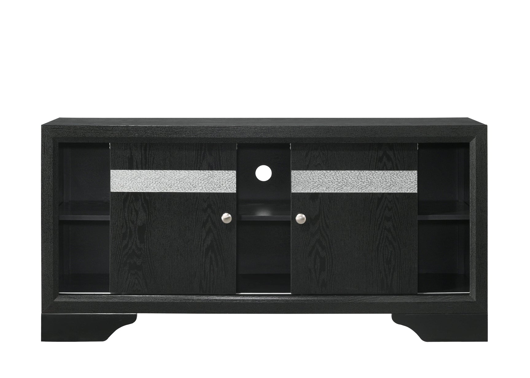 Regata Night Stand Black/Silver, Sleek And Modern Wood, Metal Knobs 2 Drawers - Ella Furniture