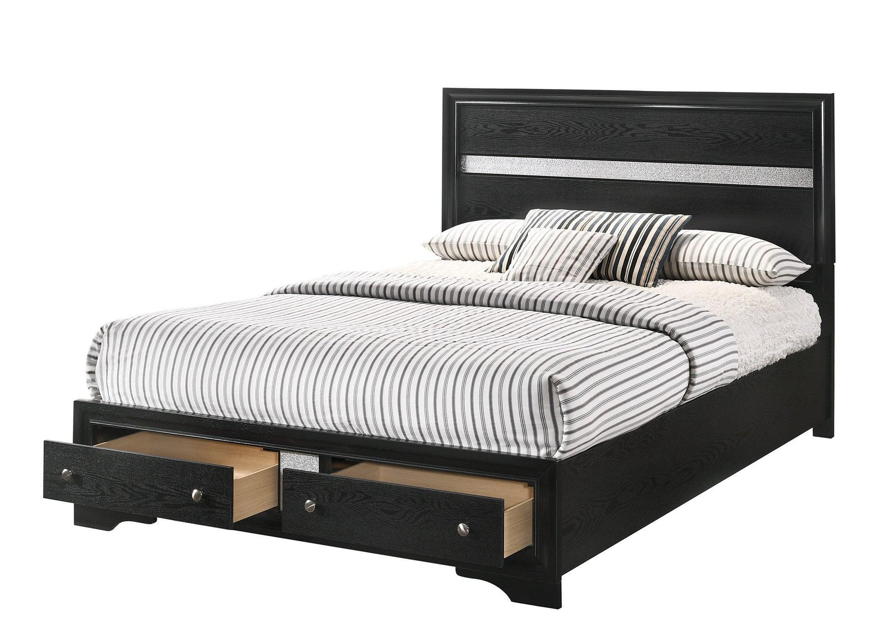 Regata Black/Silver Modern And Sleek Wood Queen Storage Platform Bed - Ella Furniture
