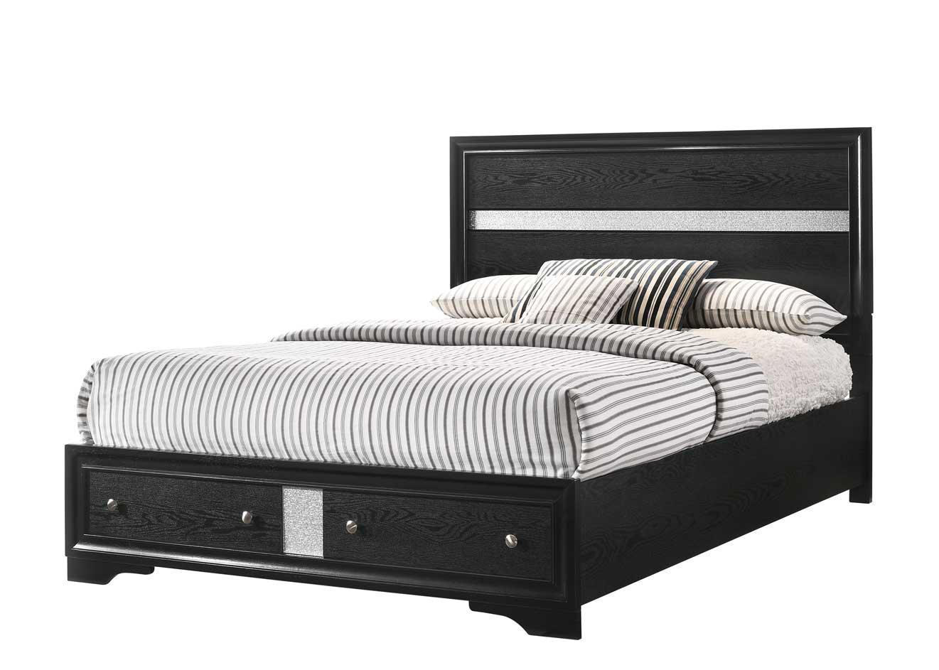 Regata Black/Silver Modern And Sleek Wood Queen Storage Platform Bed - Ella Furniture