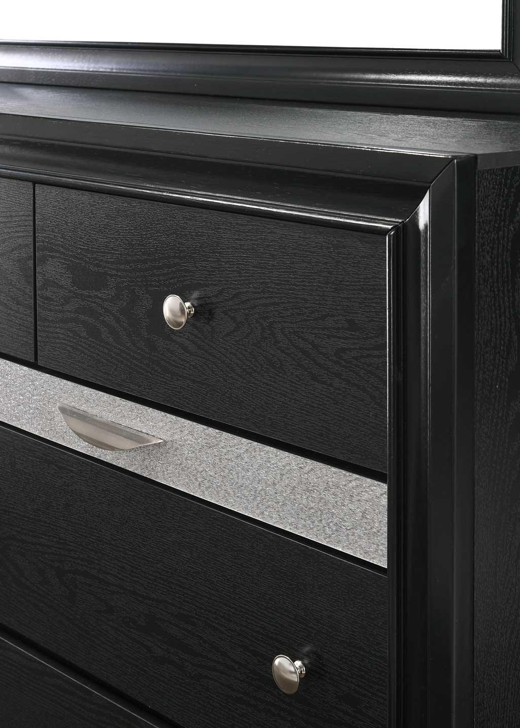 Regata Chest Black/silver, Traditional Modern Wood, Knob 5 Drawers - Ella Furniture