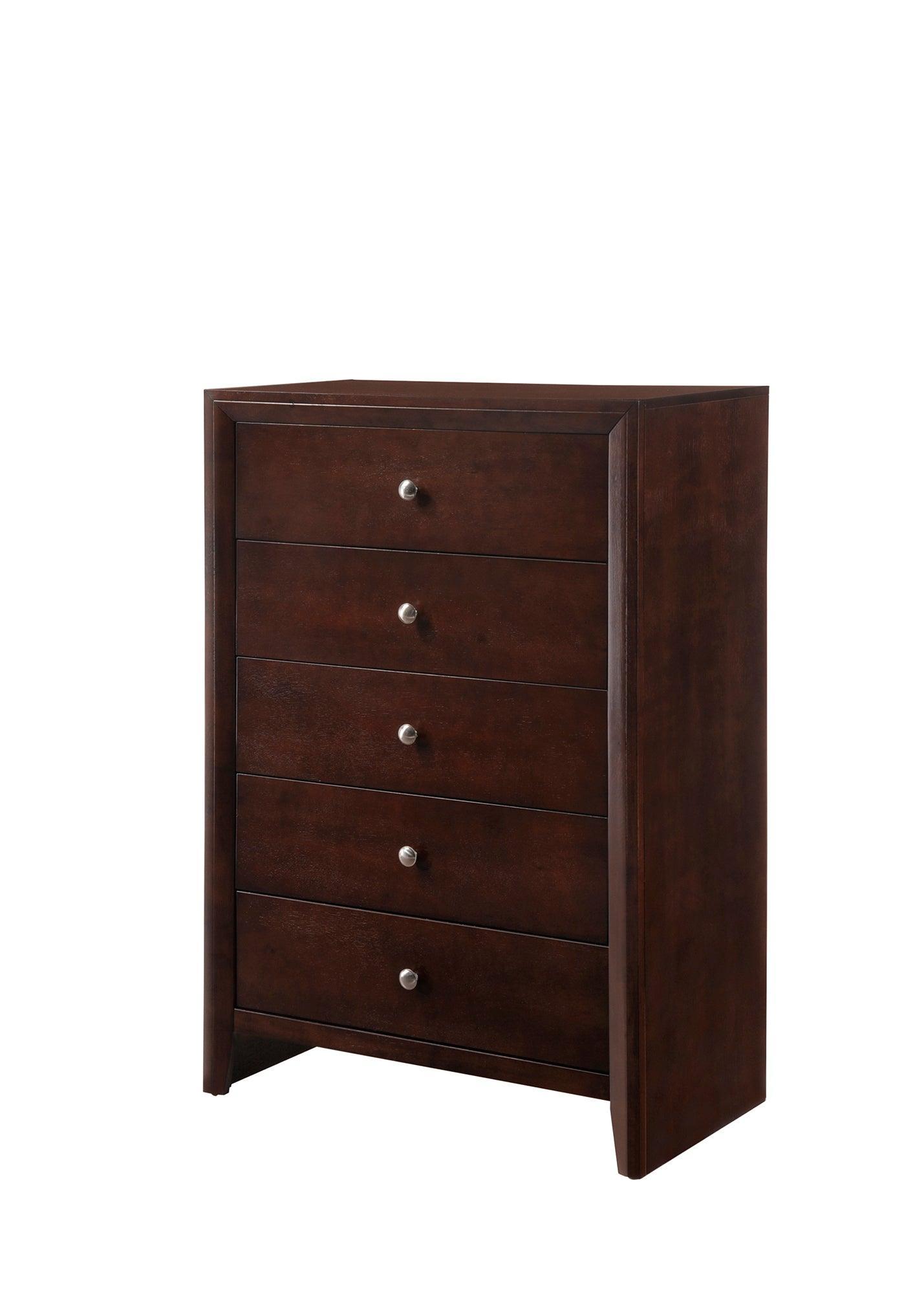 Evan Chest Gray, Modern Rope Wood, Nickel Knob 5 Drawers - Ella Furniture