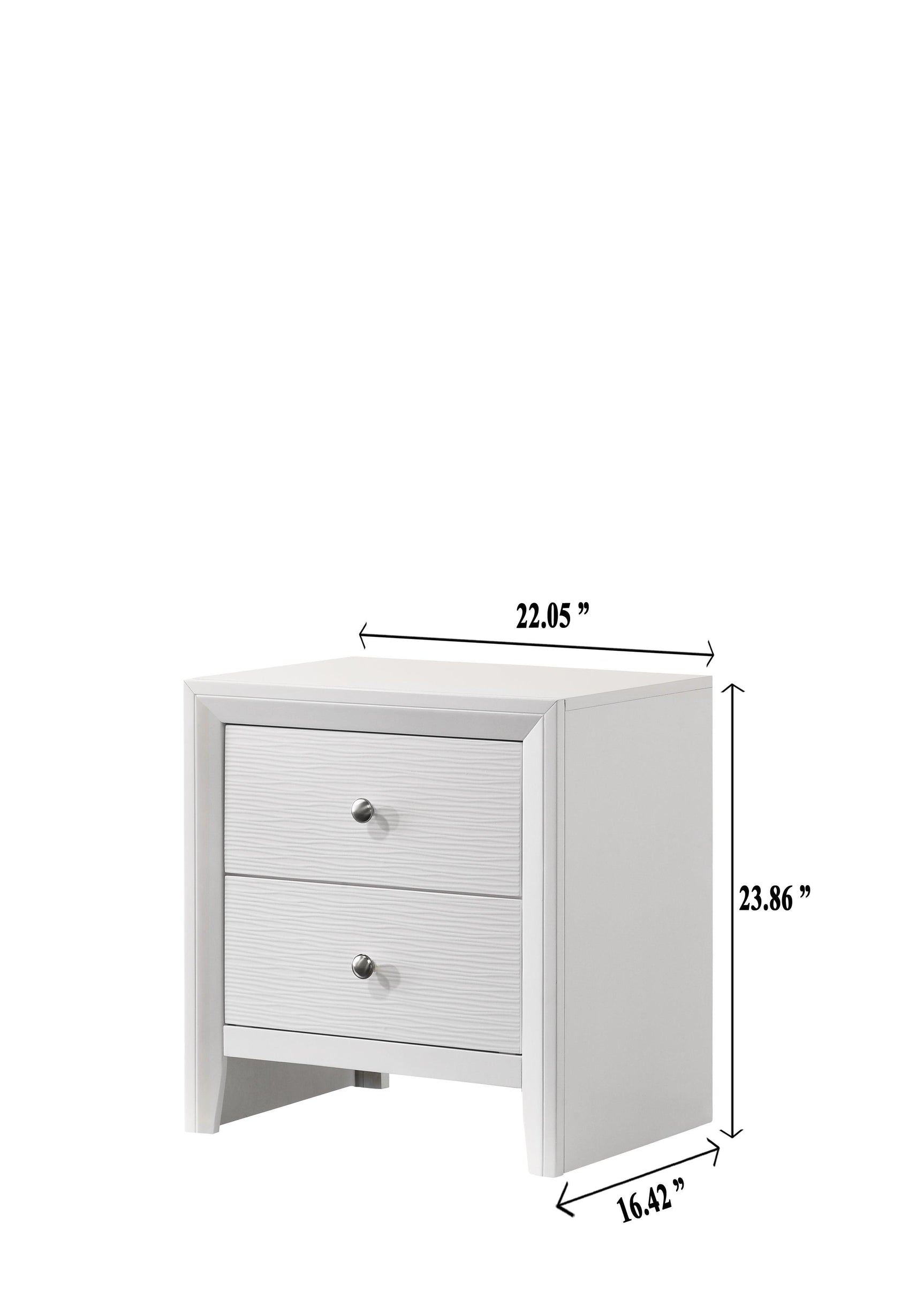 Evan Night Stand White, Modern Contemporary Sleek Wood, 2 Spacious Drawers - Ella Furniture