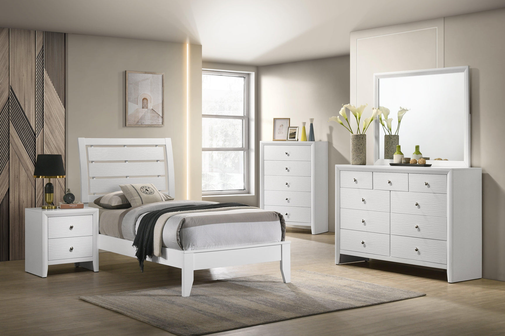 Evan White Modern Contemporary Wood And Wood Veneer Twin Sleigh Bed - Ella Furniture