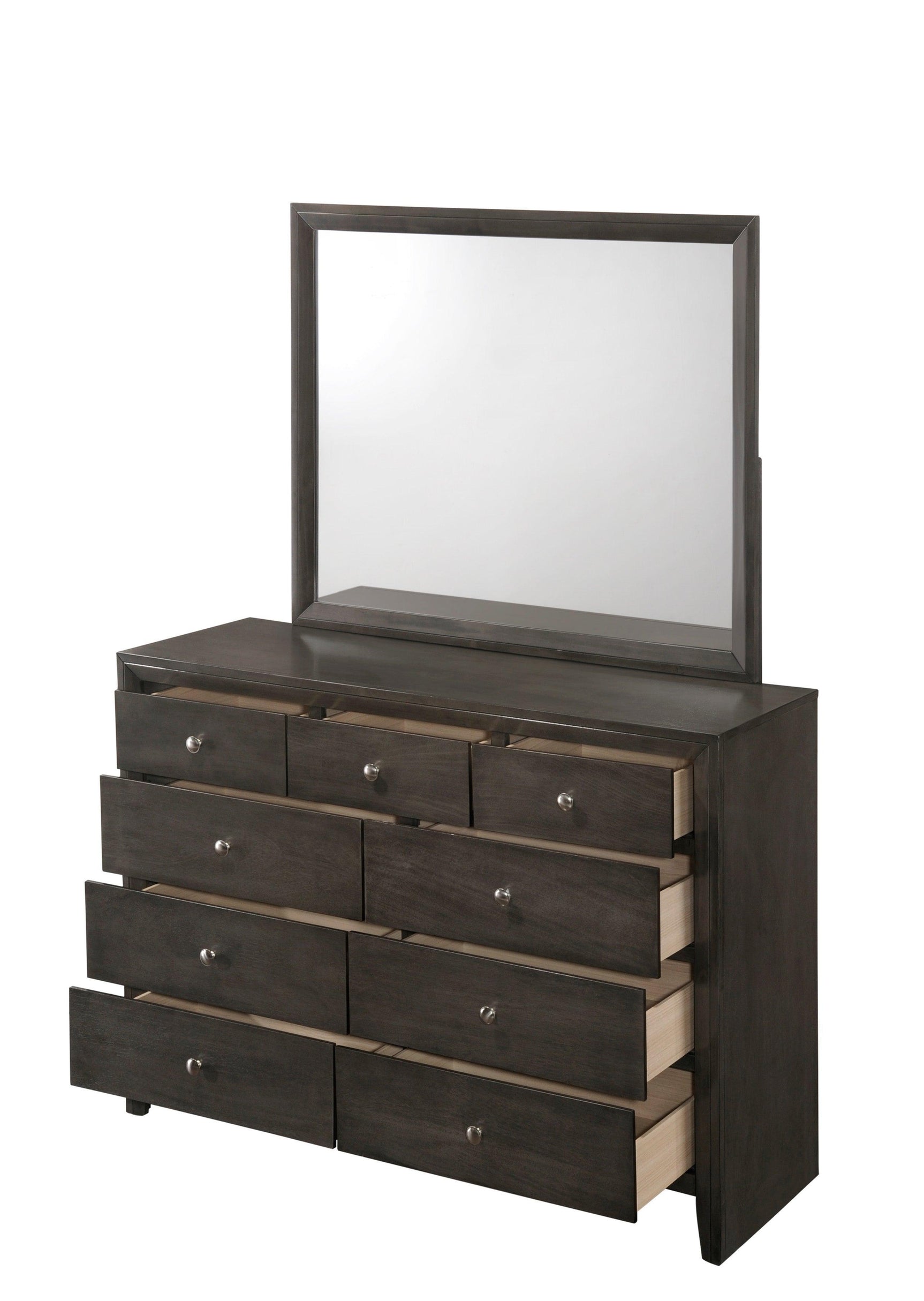 Evan Dresser Grey, Modern Wood, Nickel Knob 7 Drawers - Ella Furniture