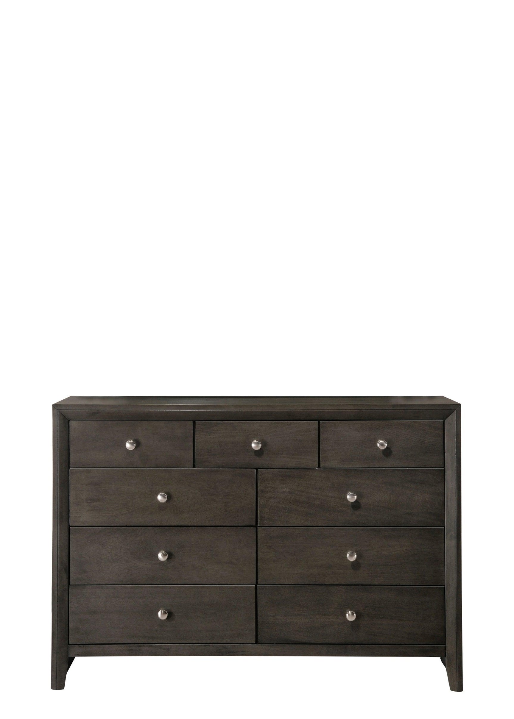 Evan Dresser Grey, Modern Wood, Nickel Knob 7 Drawers - Ella Furniture