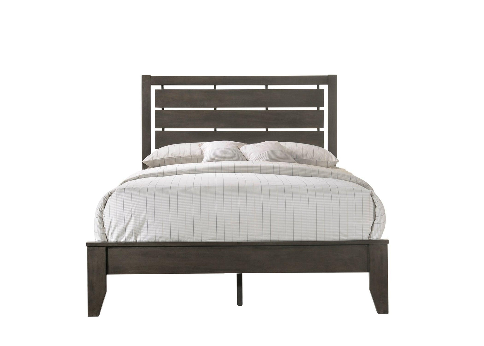 Evan Gray Finish Contemporary Modern Wood Upholstered Full Panel Bed - Ella Furniture