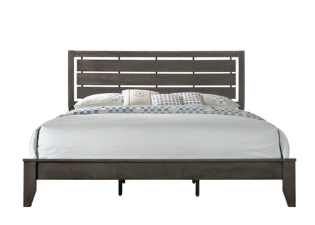 Evan Gray Finish Contemporary Modern Wood Upholstered Queen Panel Bed - Ella Furniture