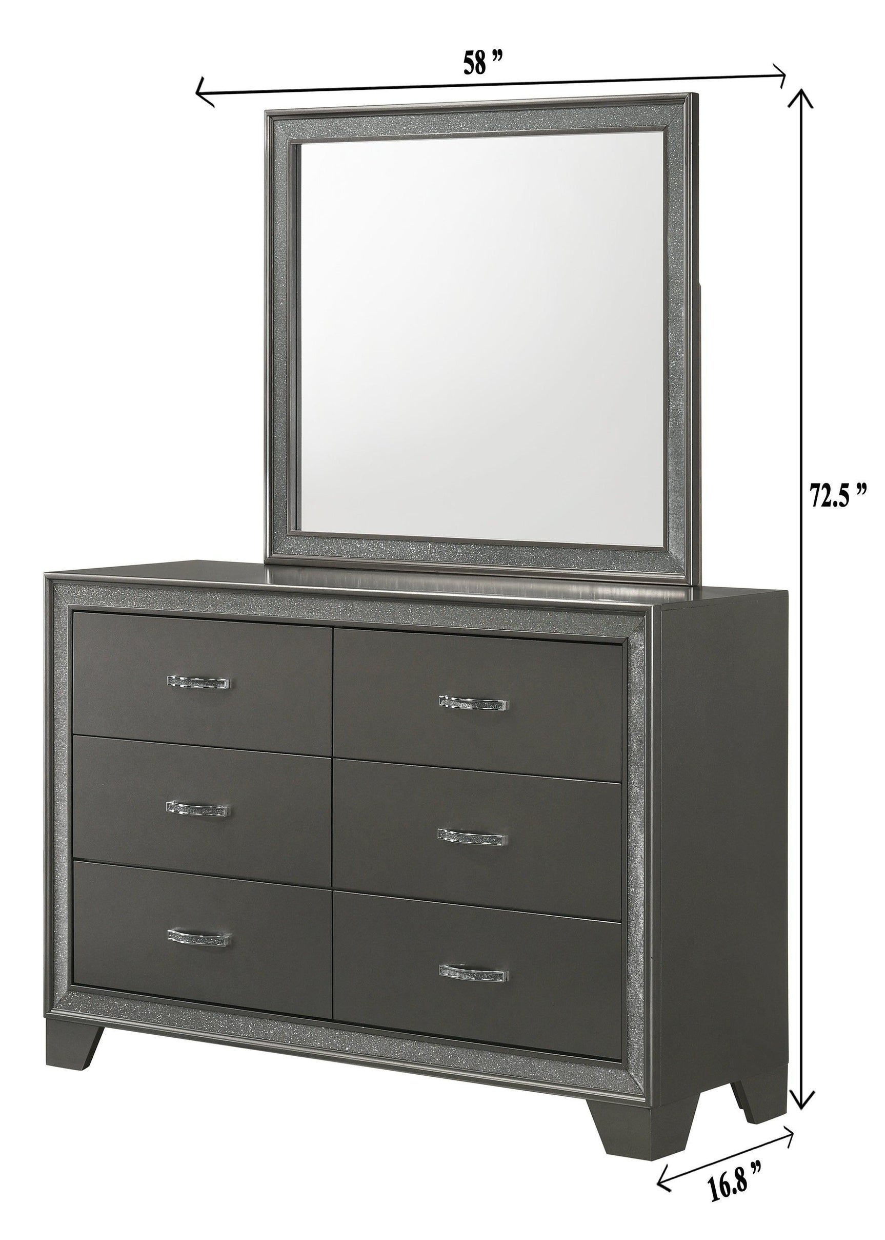 Kaia Chest Gray, Contemporary Modern Wood, Crystal 5 Drawers - Ella Furniture