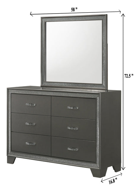 Kaia Chest Gray, Contemporary Modern Wood, Crystal 5 Drawers - Ella Furniture