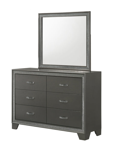 Kaia Dark-Gray Modern And Sleek Wood Grain Faux Leather Upholstered Tufted King Panel Bed - Ella Furniture