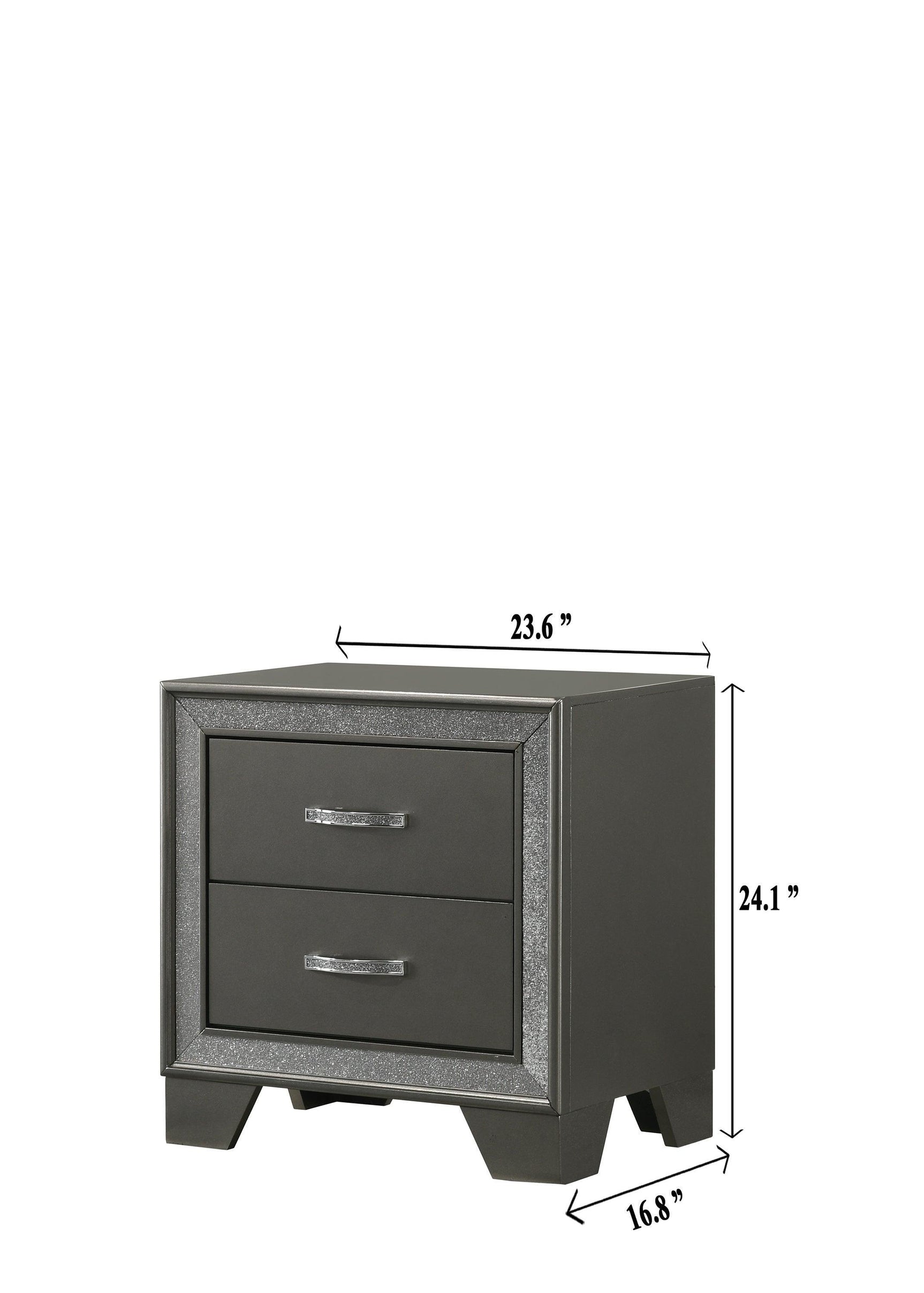 Kaia Night Stand Gray, Sleek And Modern Wood, Metal 2 Spacious Drawers - Ella Furniture