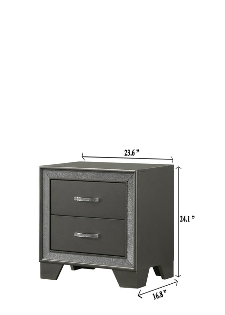 Kaia Night Stand Gray, Sleek And Modern Wood, Metal 2 Spacious Drawers - Ella Furniture