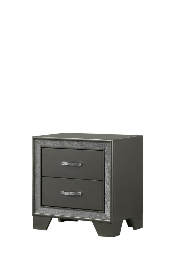 Kaia Night Stand Gray, Sleek And Modern Wood, Metal 2 Spacious Drawers - Ella Furniture