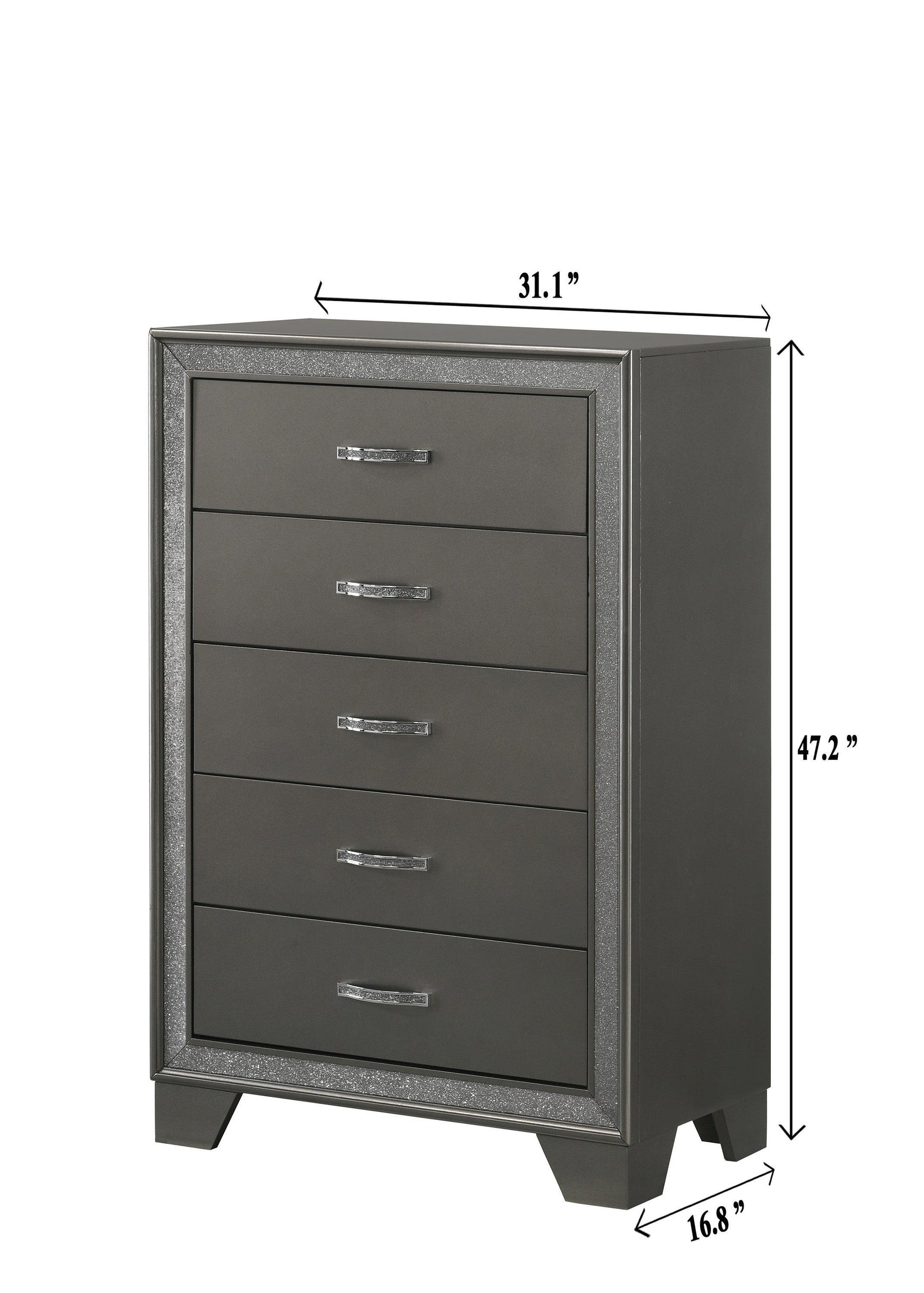 Kaia Night Stand Gray, Sleek And Modern Wood, Metal 2 Spacious Drawers - Ella Furniture