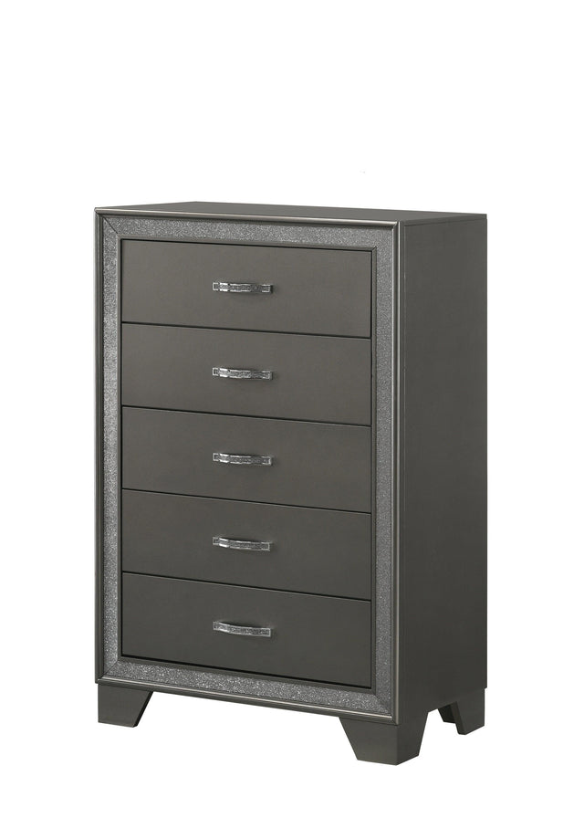 Kaia Chest Gray, Contemporary Modern Wood, Crystal 5 Drawers - Ella Furniture