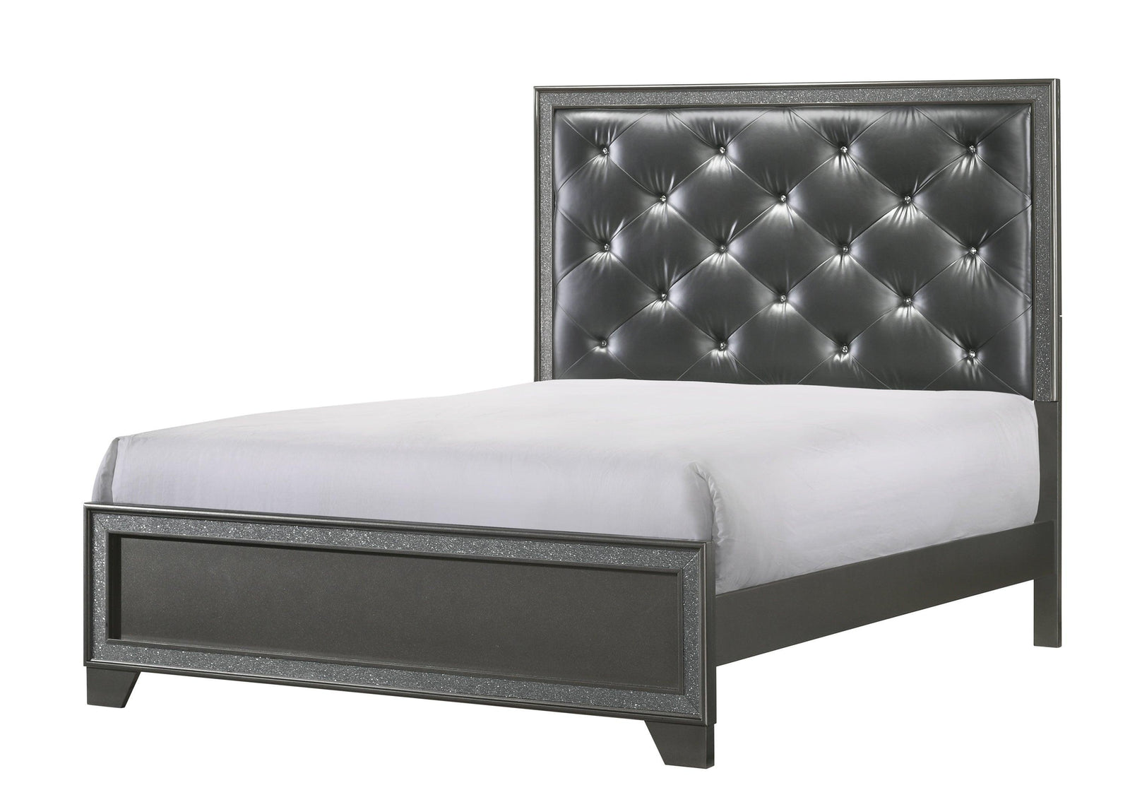 Kaia Dark-Gray Modern And Sleek Wood Grain Faux Leather Upholstered Tufted King Panel Bed - Ella Furniture