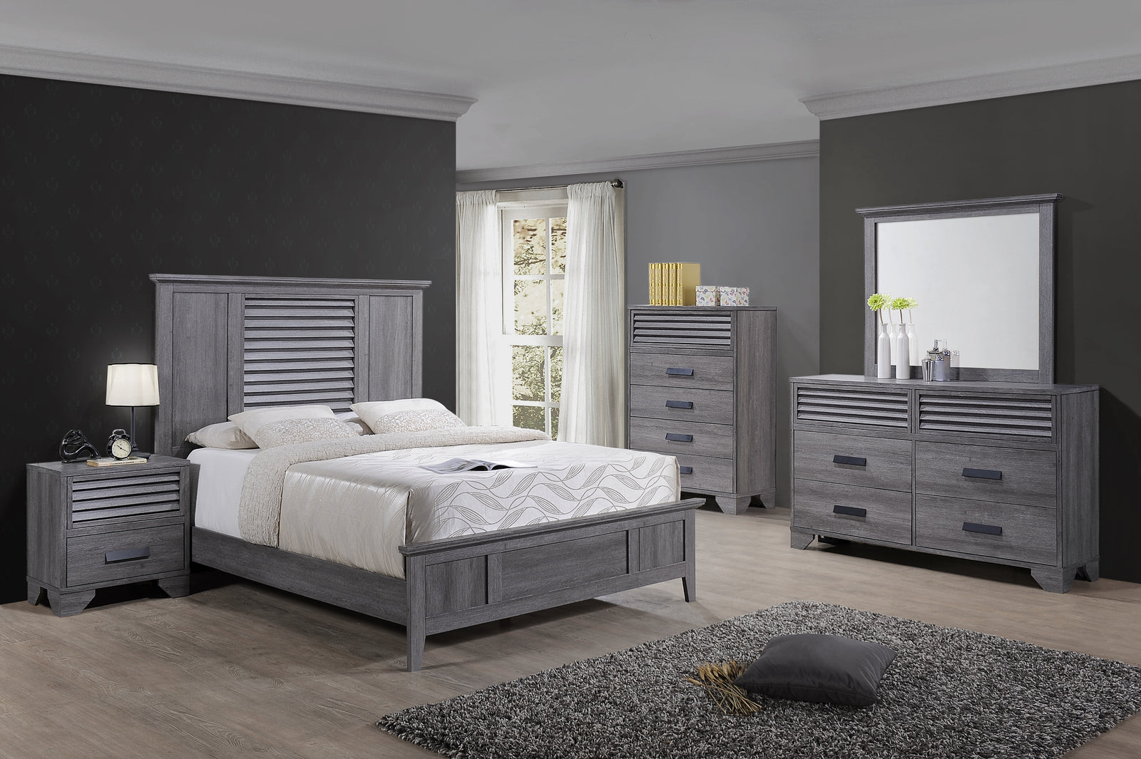 Sarter Gray Finish Modern Contemporary Wood Panel Bedroom Set - Ella Furniture