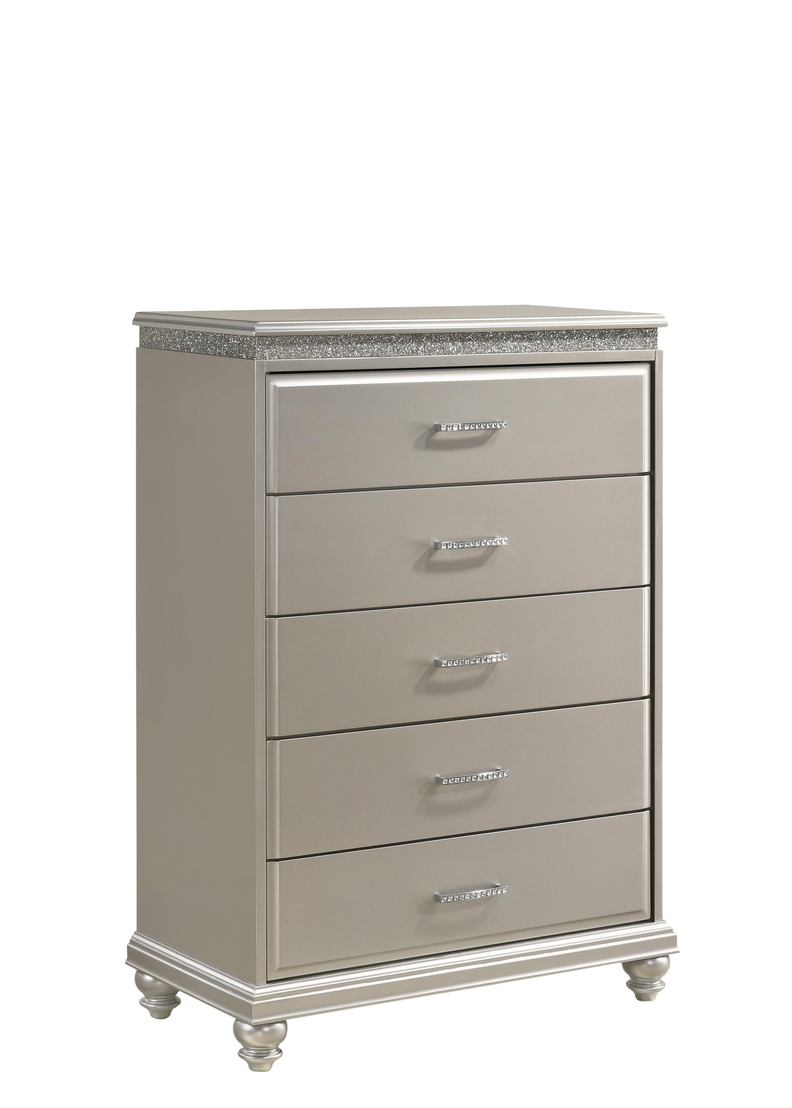 Valiant Chest Champagne Silver, Modern Faux Wood, Metal 5 Drawers - Ella Furniture
