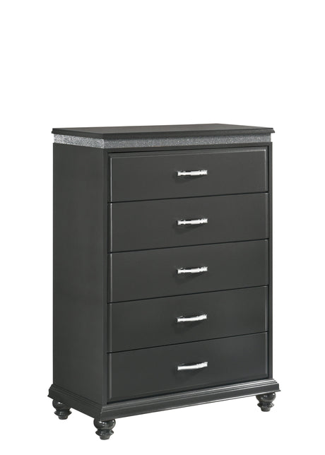 Frampton Gray Exquisite And Modern LED Fabric Upholstered Panel Bedroom Set - Ella Furniture