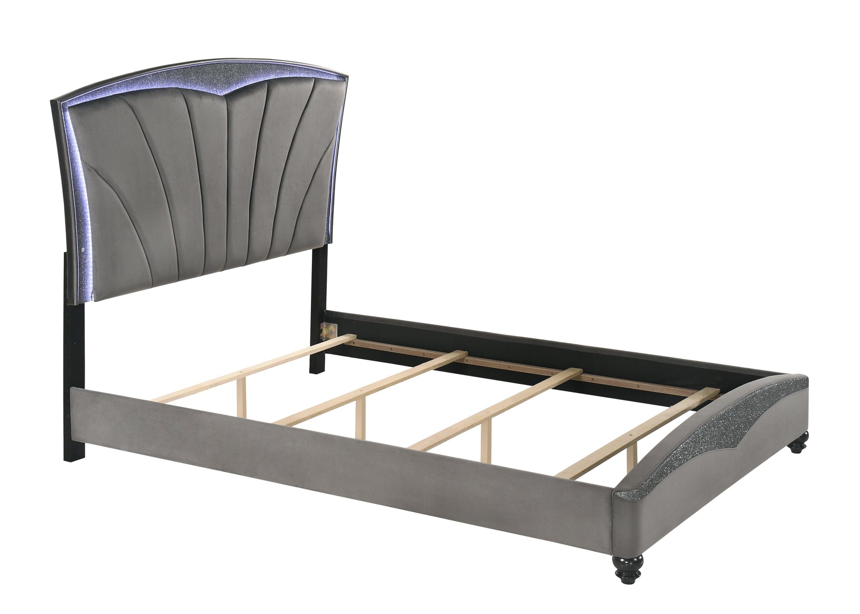 Frampton Gray Exquisite And Modern LED Fabric Upholstered Panel Bedroom Set - Ella Furniture