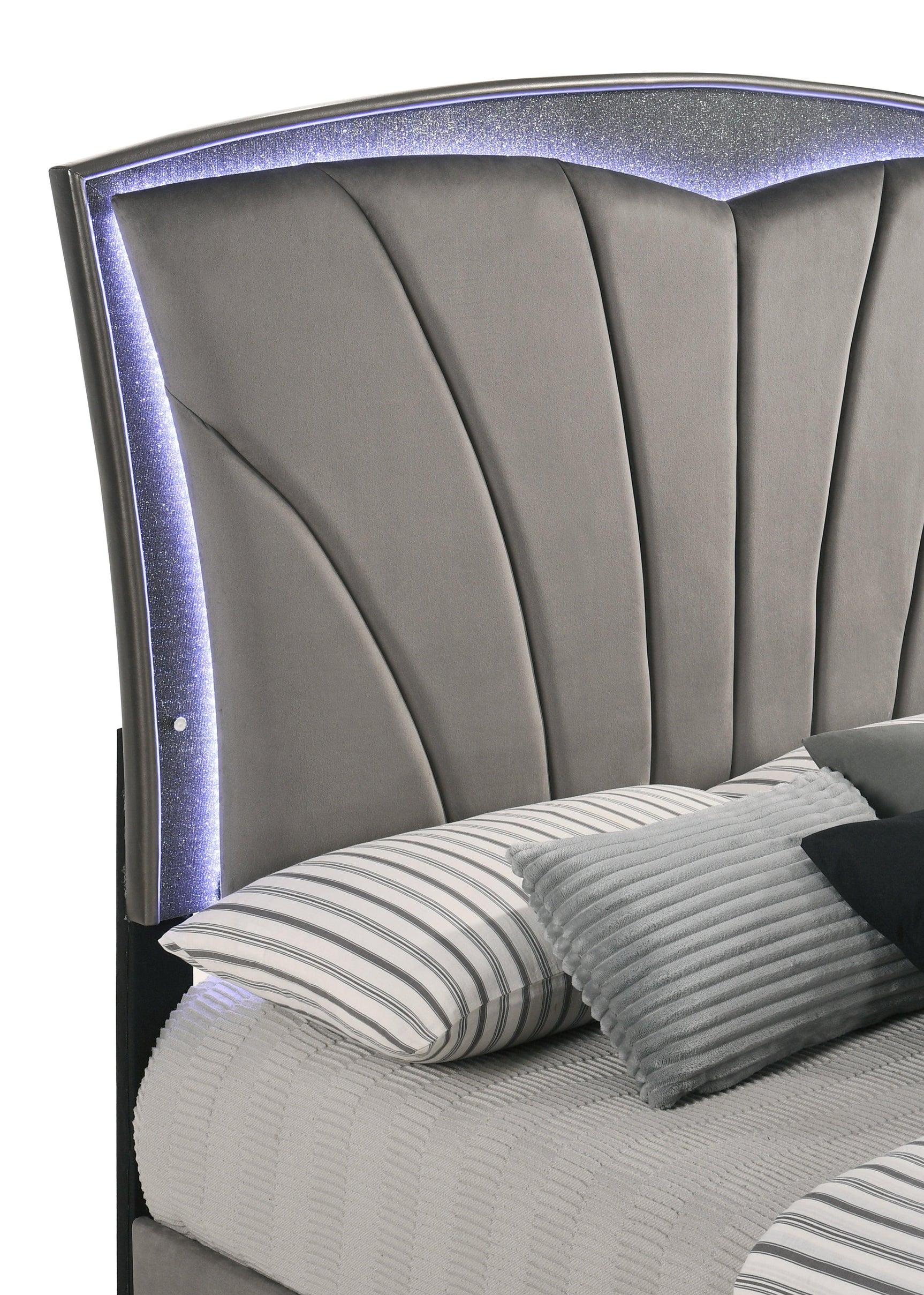 Frampton Gray Exquisite And Modern LED Fabric Upholstered Panel Bedroom Set - Ella Furniture