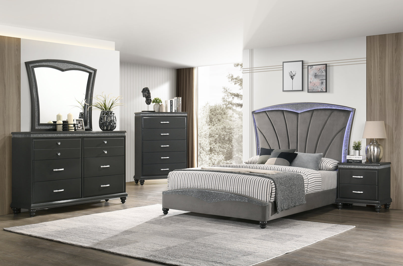 Sarter White Modern Contemporary Solid Wood And Veneers Bedroom Set