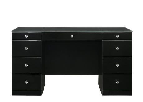 Avery Black Contemporary Sleek Veneers With Knob Vanity - Ella Furniture