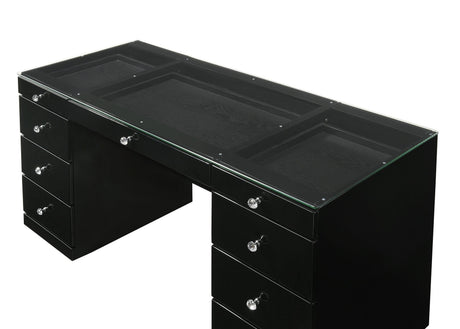 Avery Black Contemporary Sleek Veneers With Knob Vanity - Ella Furniture