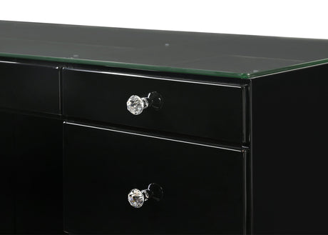 Avery Black Contemporary Sleek Veneers With Knob Vanity - Ella Furniture