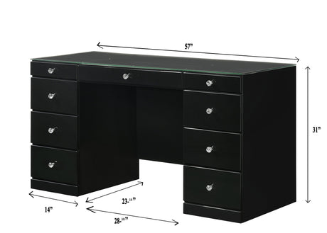 Avery Black Contemporary Sleek Veneers With Knob Vanity - Ella Furniture