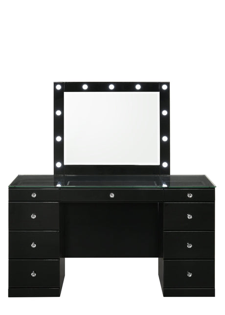 Avery Black Contemporary Sleek Veneers With Knob Vanity - Ella Furniture