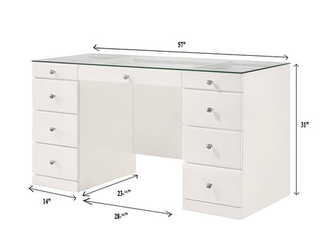 Avery White Contemporary Sleek Veneers With Knob Vanity - Ella Furniture