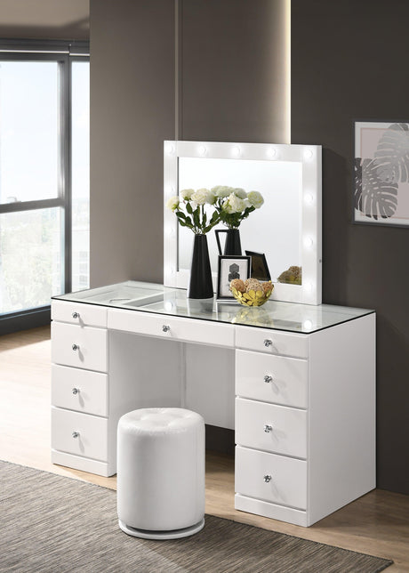 Avery White Contemporary Sleek Veneers With Knob Vanity - Ella Furniture