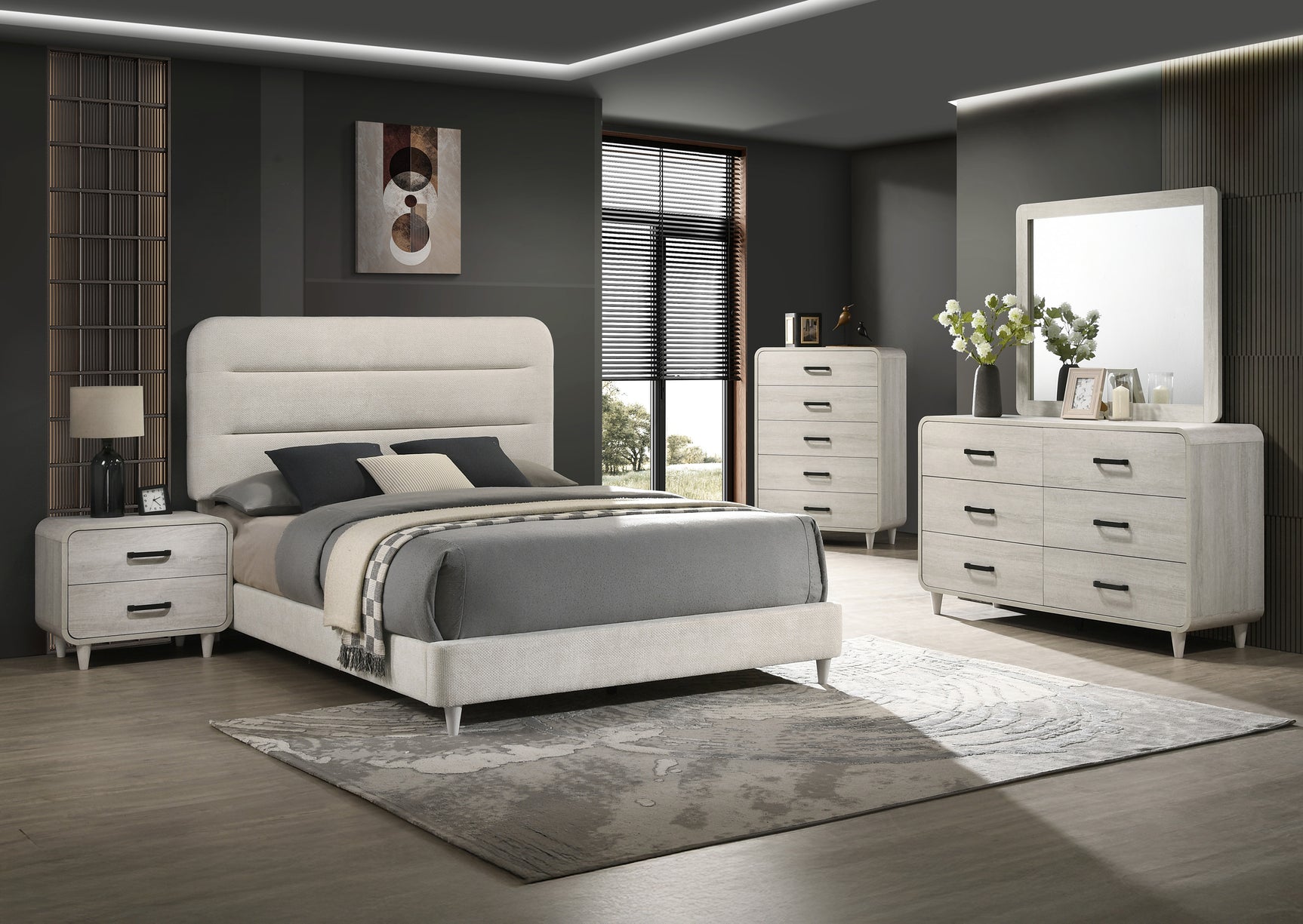 Nyomi White Upholstered Panel Bedroom Set