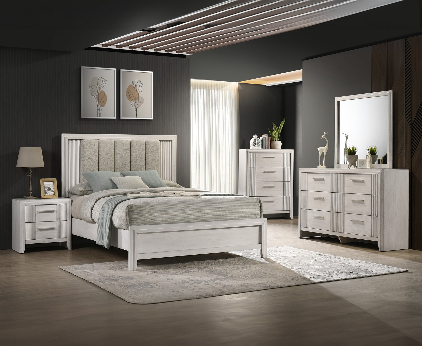 Carlton White Upholstered Panel Bedroom Set
