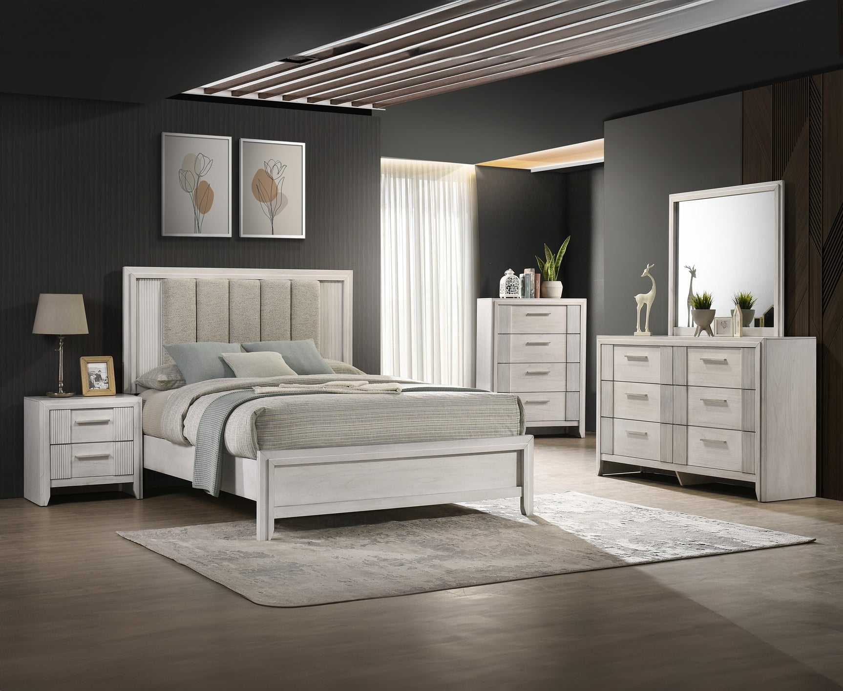 Carlton White Upholstered Panel King Bed