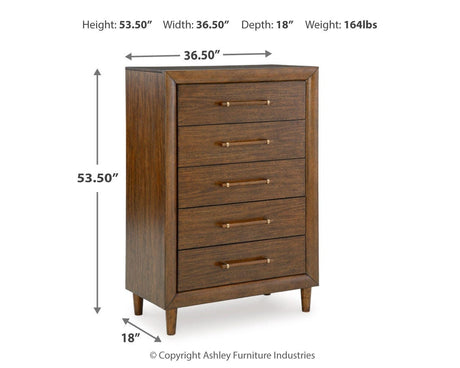 Lyncott Brown Upholstered Panel Bedroom Set dimension view