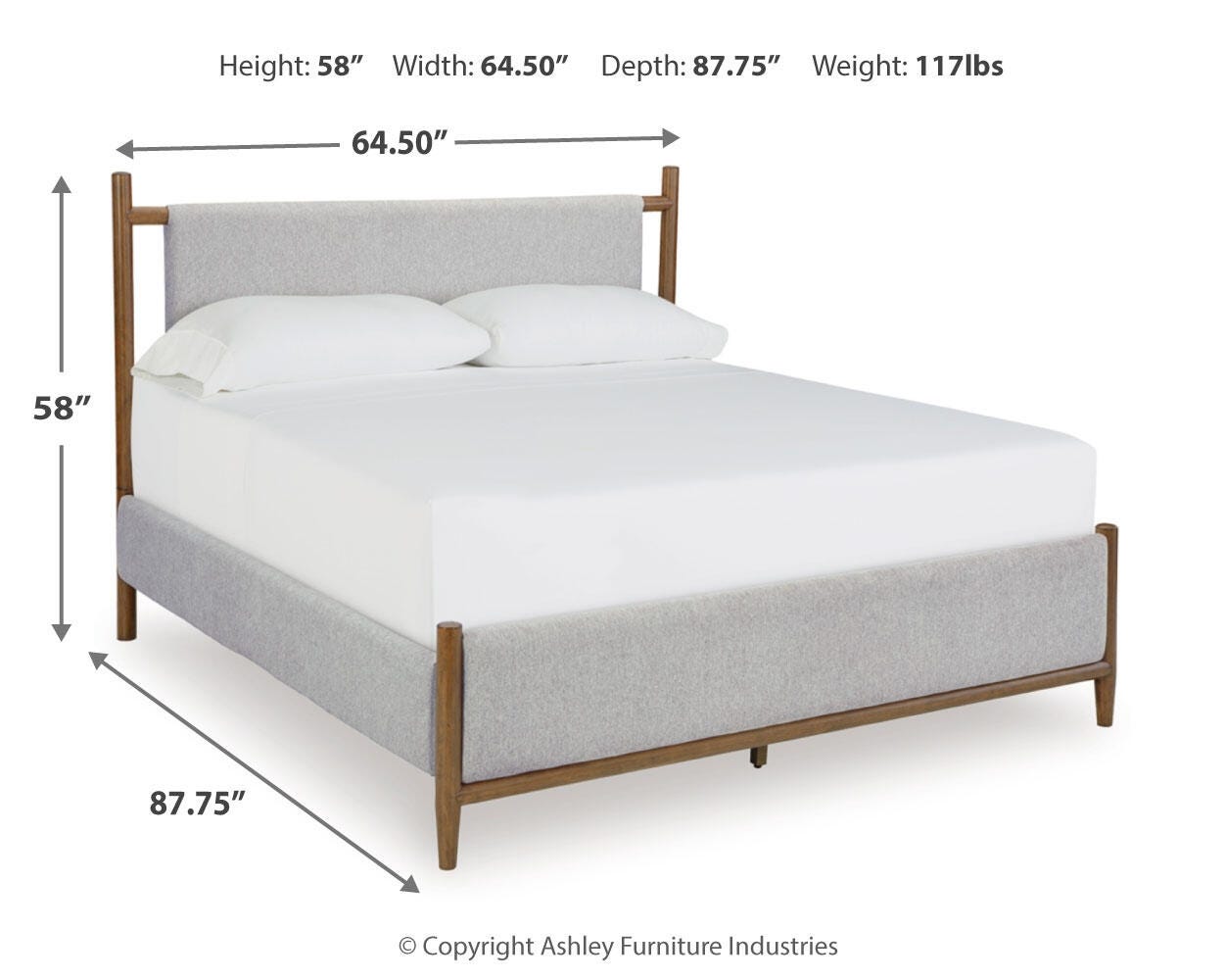 Lyncott Brown Upholstered Panel Bedroom Set dimension view
