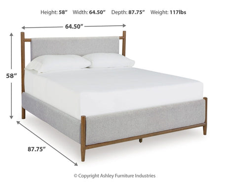 Lyncott Brown Upholstered Panel Bedroom Set dimension view