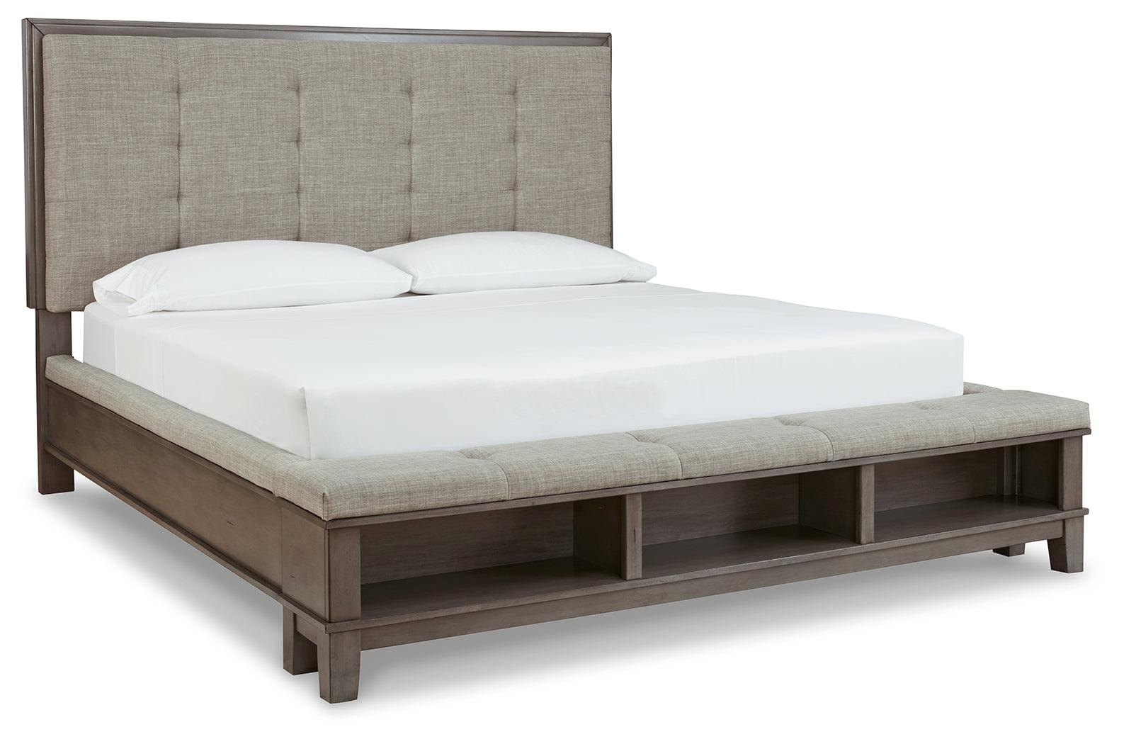 Hallanden Gray King Upholstered Storage Bed