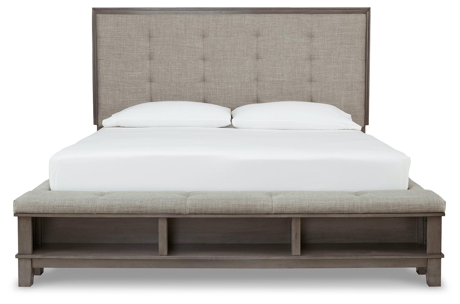 Hallanden Gray King Upholstered Storage Bed