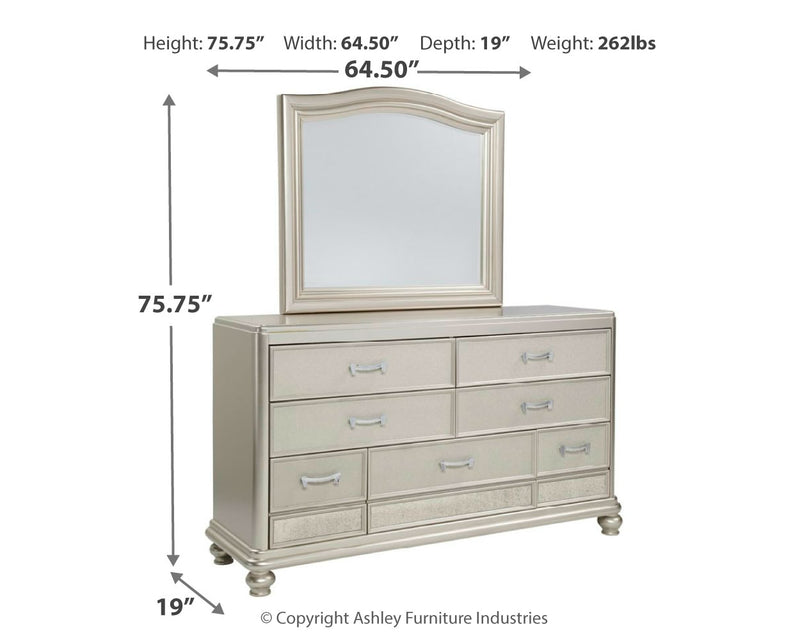 Coralayne Gray Upholstered Tufted Curved Mirror Bedroom Set