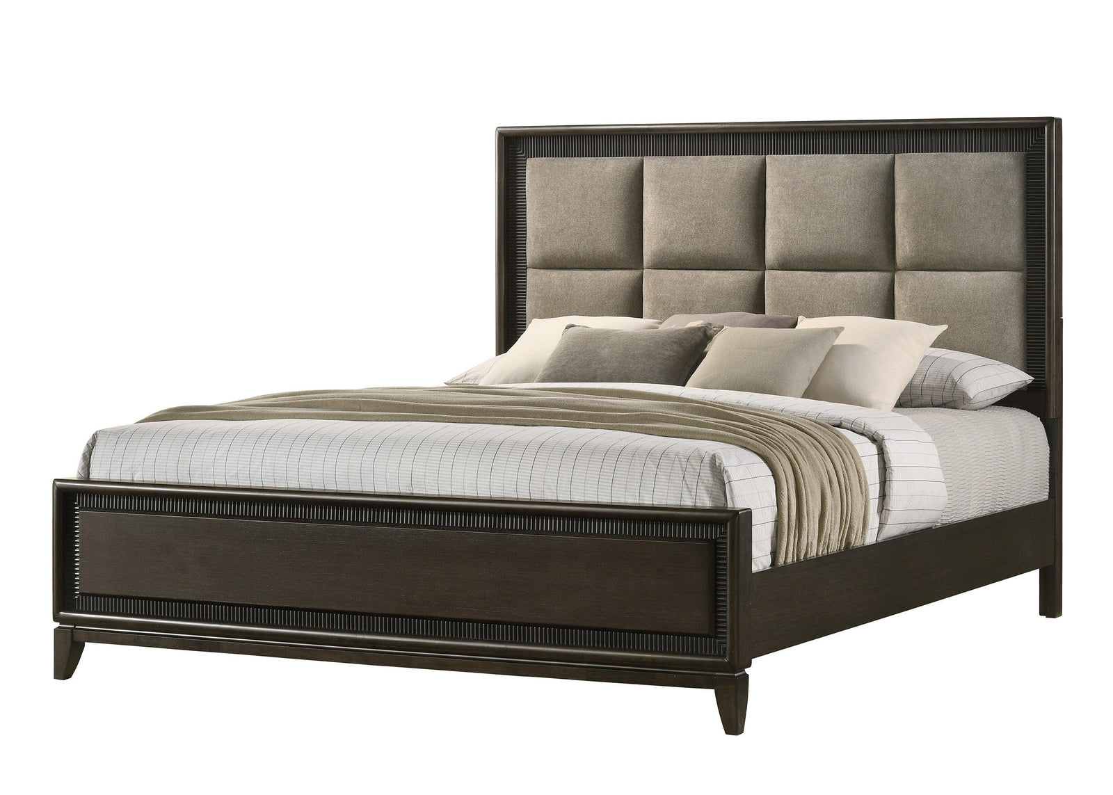Saratoga Black Modern Contemporary Solid Wood And Veneers Fabric Upholstered King Bed - Ella Furniture