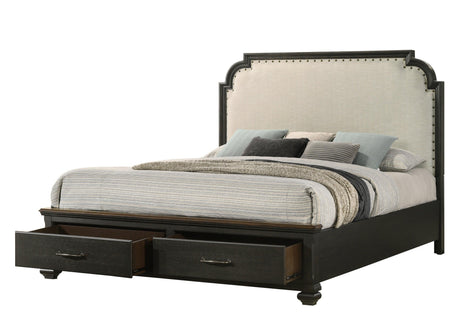 Hamilton Brown Modern Contemporary Solid Wood And Veneers Fabric Storage King Bed - Ella Furniture