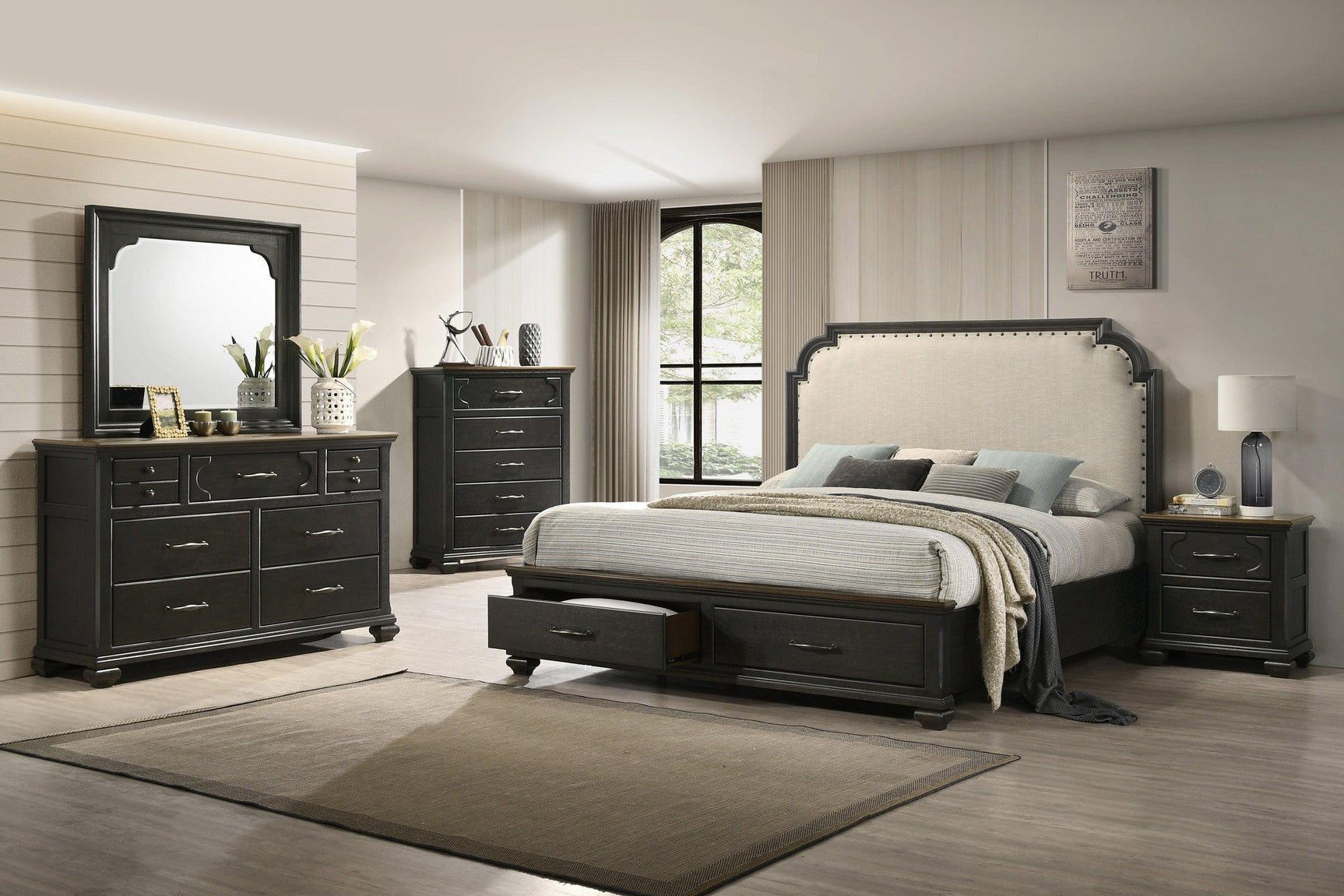 Hamilton Brown Modern Contemporary Solid Wood And Veneers 5-Drawers Handle Accent Chest - Ella Furniture