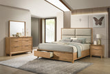 Florian Light Brown Upholstered Storage Platform Bedroom Set