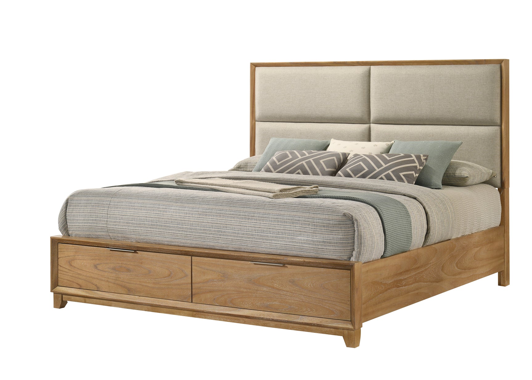 Florian Light Brown Upholstered Storage Platform Bedroom Set