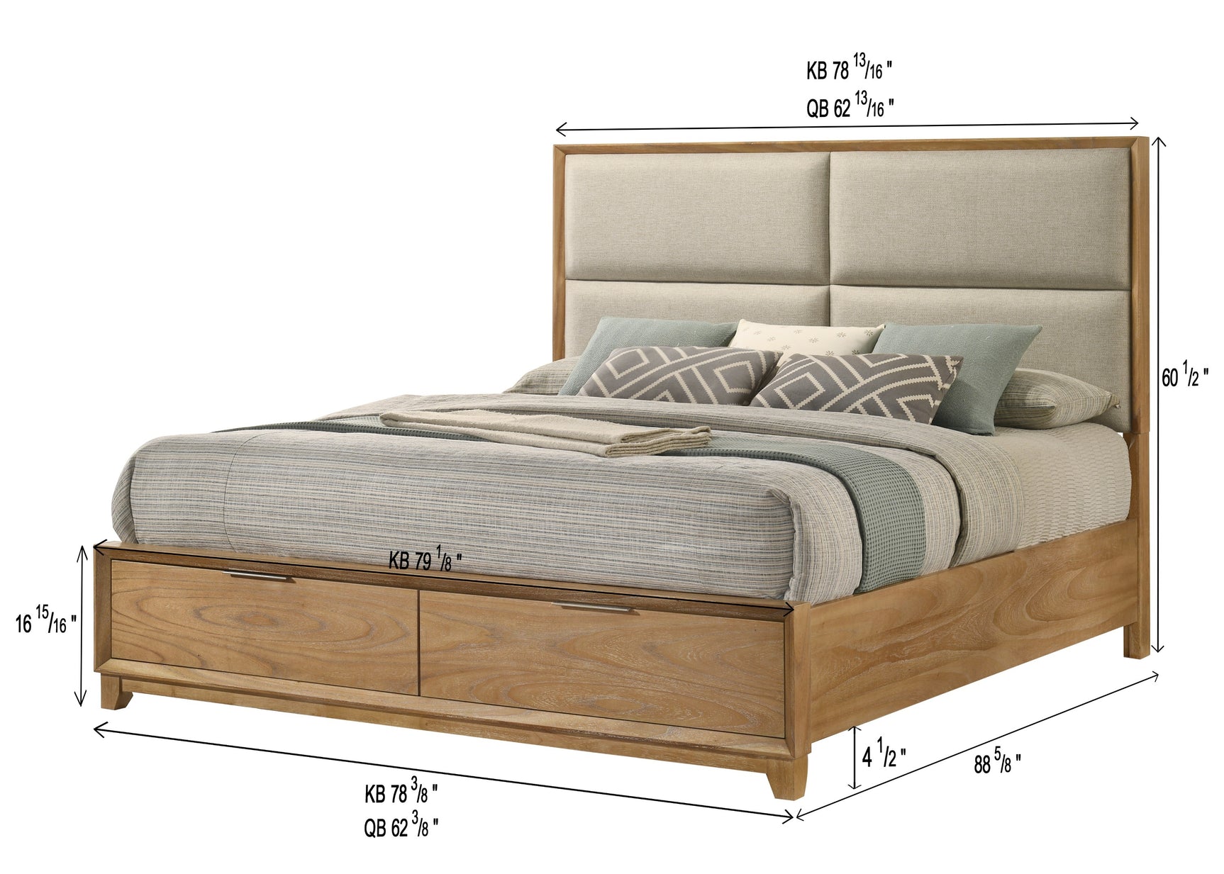 Florian Light Brown Upholstered Storage Platform Bedroom Set