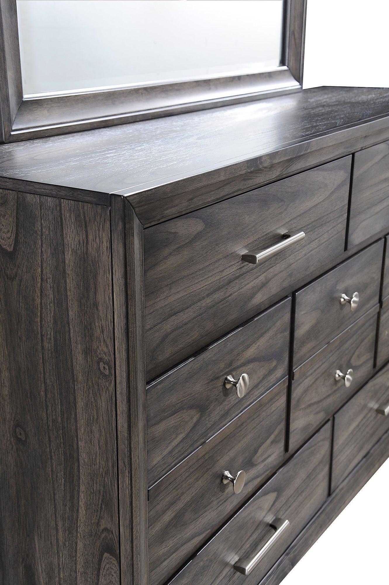 Jaymes Chest Gray, Contemporary Modern Wood, Kenlin Metal And Nickel 5 Drawers - Ella Furniture